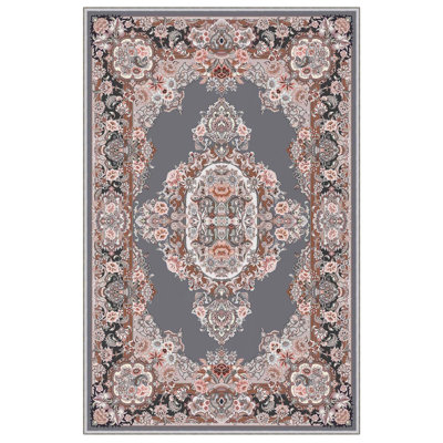 Tapis rose / gris / noir rectangulaire en polyester tissé à la machine 5 pi 3 po x 7 pi 7 po Matteson