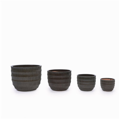Handmade Dark Coffee Ceramic Planter Set of 4 (6.5" to 14.17" Length), Indoor/Outdoor Flower Pot for Succulents, Herbs by Window, Couchside - Breathable Clay with Drainage