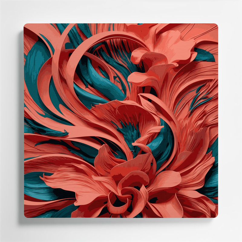Art floral abstrait en métal rose 3, H 16 po x l 16 po
