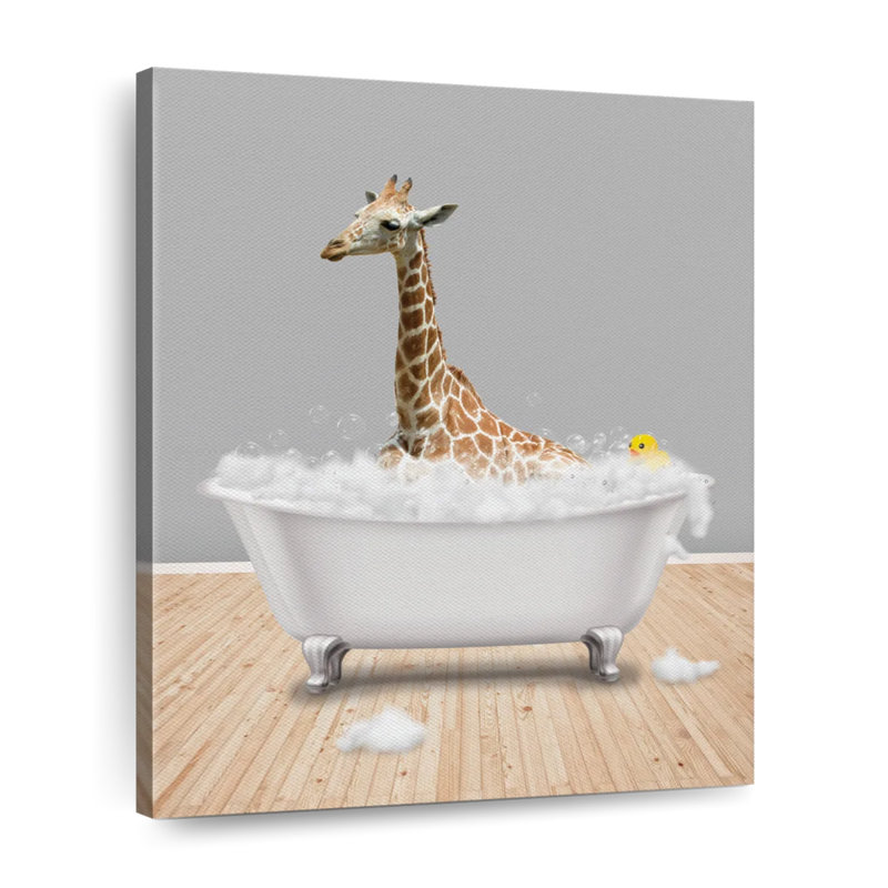 Impression sur toile, girafe et baignoire, H 45 po x l 36 po x P 1,25 po