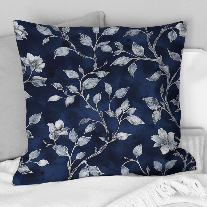 Bleu marine et argent Country Chic Blooms - Coussin Farmhouse, H 16 po x l 16 po, Carrée