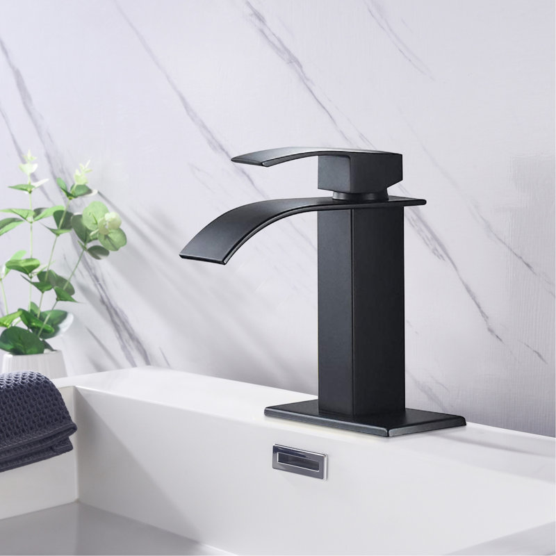 Bathroom Faucet With Waterfall Spout And Single Handle, Stainless Steel, Matte Black Shade, Matte Black