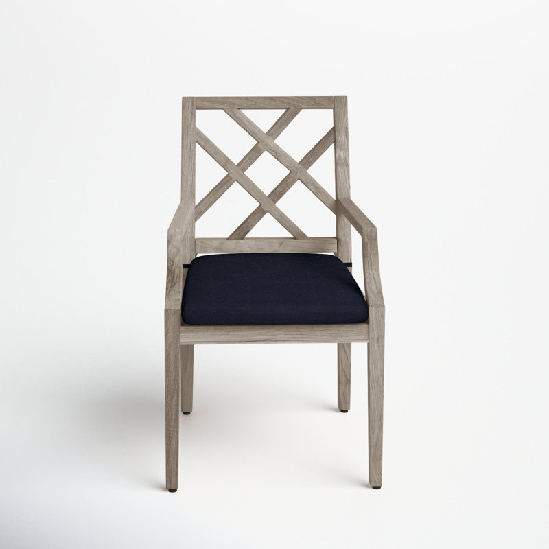 Chaise avec accoudoirs en teck Haley - Huître, Huître teck, Lin marine, Pas de soudure