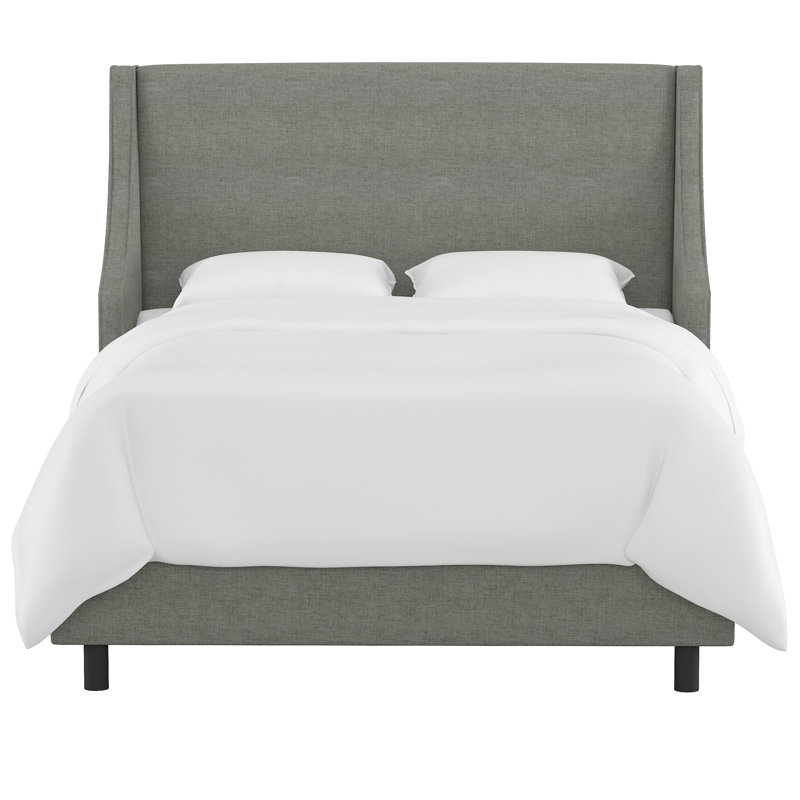 Lit tapissier standard à profil bas Bernadine, Grand, Lin gris anthracite texturé Zuma