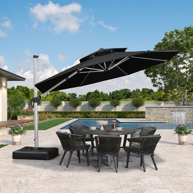 Leeven 3.65m Cantilever Parasol With Base, Black