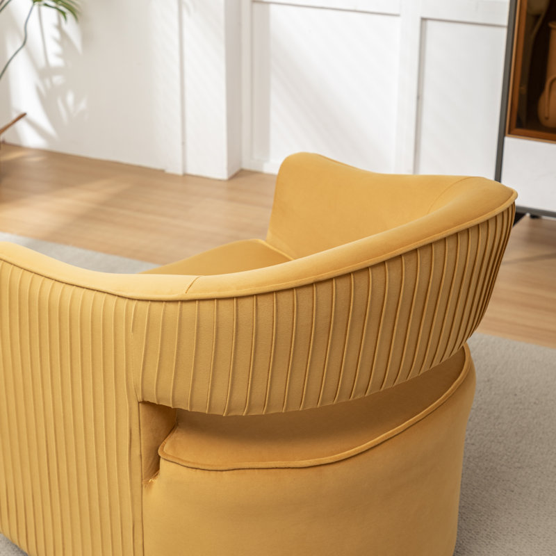 Fumiyo Velvet Swivel Barrel Chair, Yellow