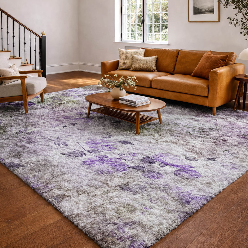 Tapis à poil long de qualité supérieure lavable à la machine ADS724, Mauve, 9 pi x 12 pi