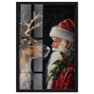 Décoration de Noël père Noël et renne avec Art Shadowbox, cadre noir, 21 x 31