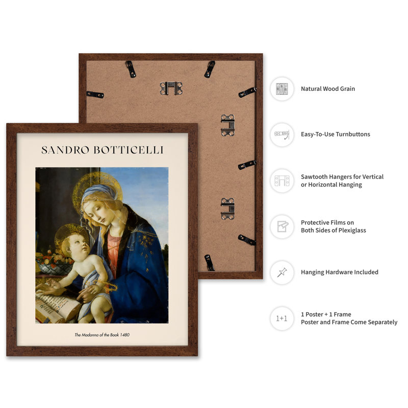 Sandro Botticelli - La Madone du livre, 18"H x 24"W, Poster, Brown Framed