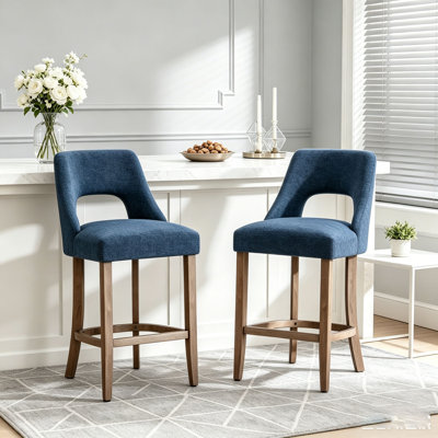 Bar Stools Set of 2, Upholstered Counter Height Bar Stools, Modern Counter Stools with Wood Legs