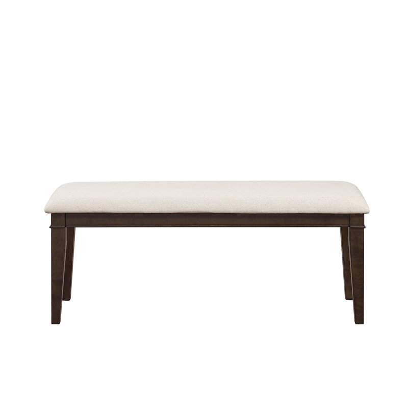 Banc brun foncé de 48 pouces avec siège rembourré en tissu beige pour salle à manger