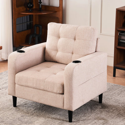 Fauteuil et paire beige - Confortable avec fentes pour boissons Revêtement élégant pour la poche d'organisation