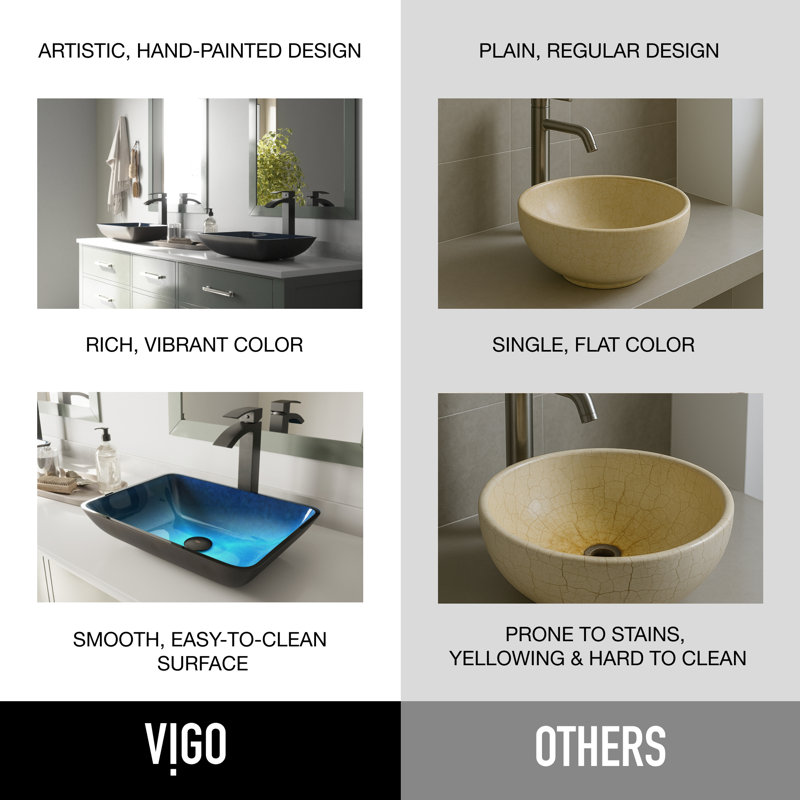 Donatello Russet Glass 18" L 13" W 4" H Rectangular Vessel Bathroom Sink, Turquoise Water
