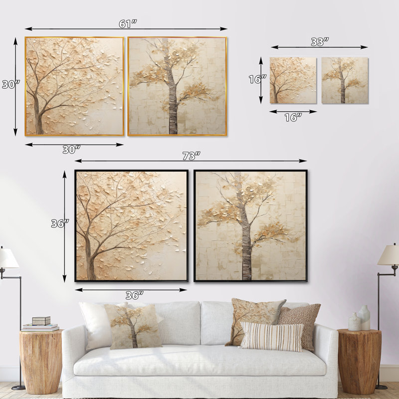 Minimalisme - Érable beige solitude - ensemble de 2 carrés érable carré, H 16 po x l 33 po, Toile tendue