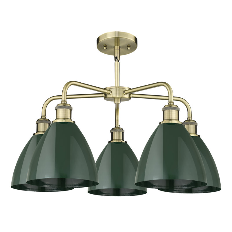 Lustre en dôme à 5 lumières Trickett, Vert, Laiton antique