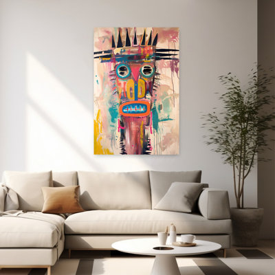 Visage graffiti coloré abstrait, art mural contemporain