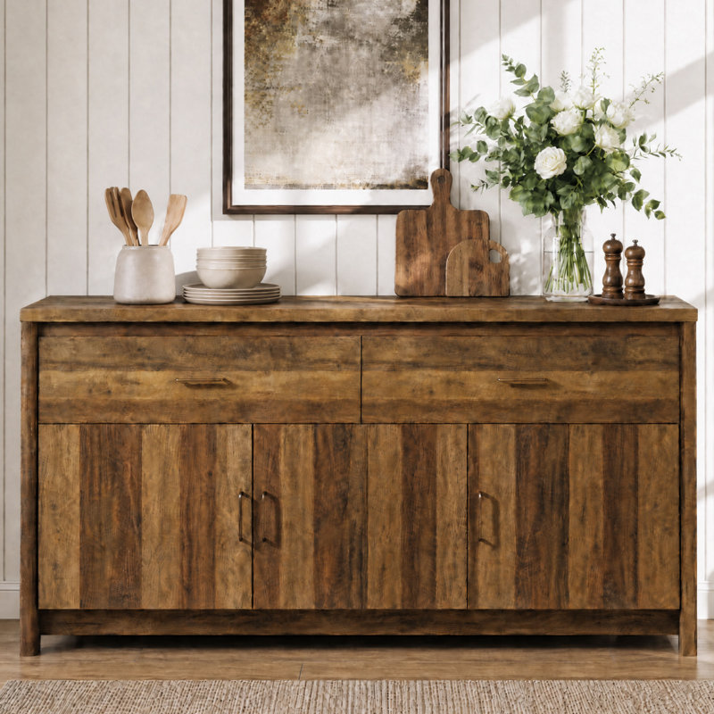 Buffet moderne 59 "avec poignées en métal, Noyer