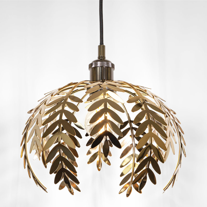 Traditional Fern Leaf Design Ceiling Pendant Light Shade in Shiny Finish, Gold