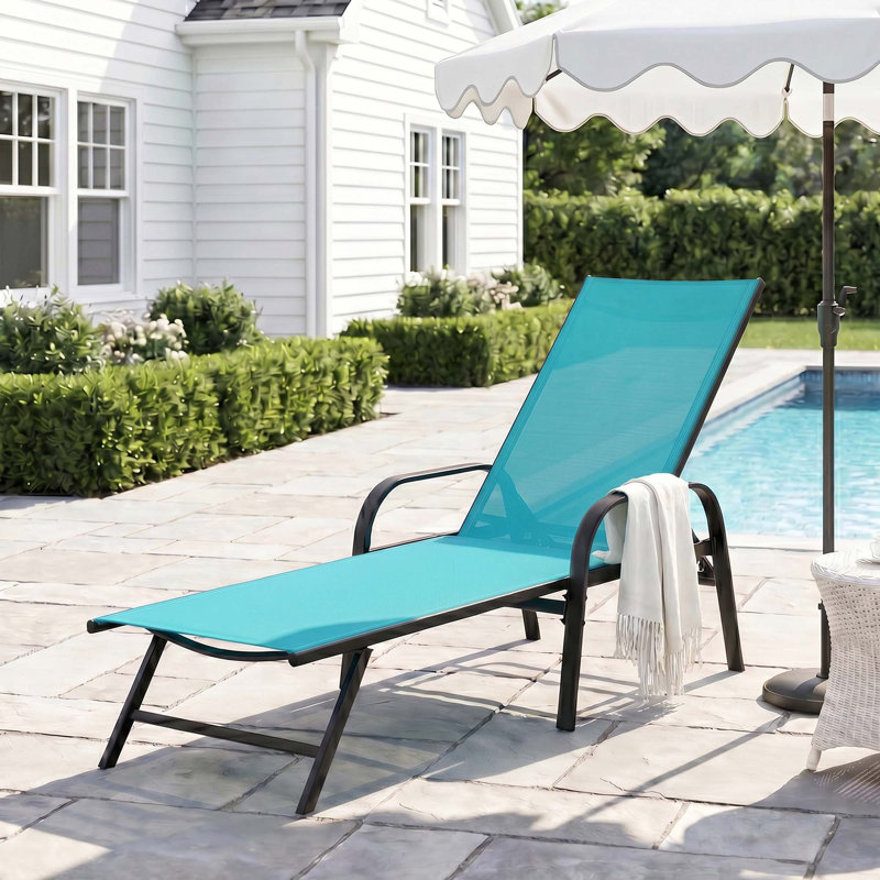 Patio Chaise Lounge Chair, Portable Outdoor Folding Recliner with Reclining Back, Breathable Mesh Seat for Beach, Poolside, Yard