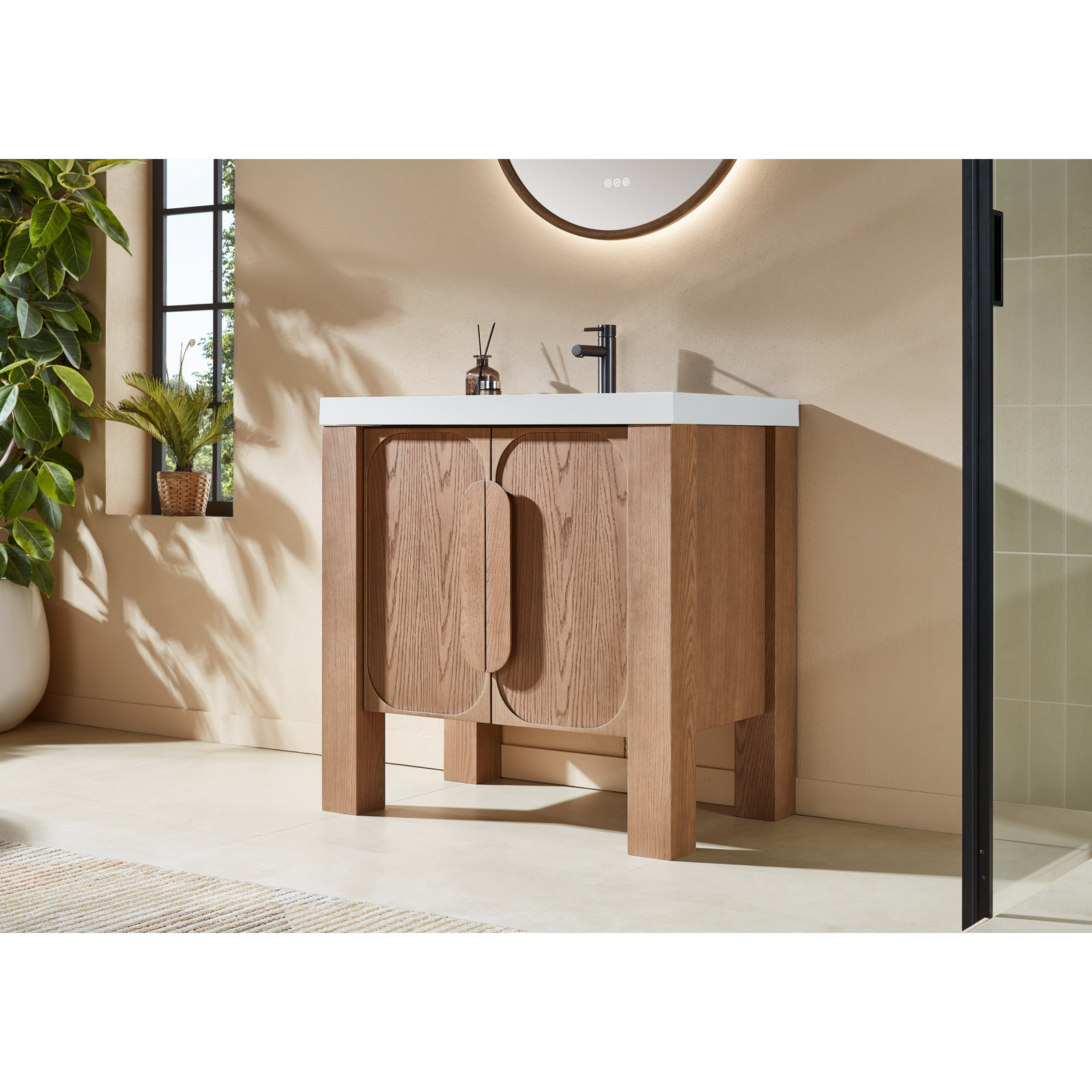 Munich 36" Single Vanity, White, Natural