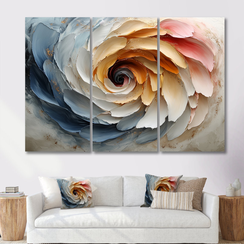 Ensemble de décorations murales spirales florales jaunes et blanches, H 28 po x l 36 po x P 1 po, Toile tendue