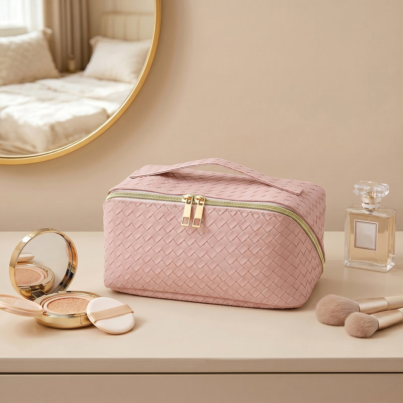 PVC；Polyester；Iron Makeup Organiser, Pink