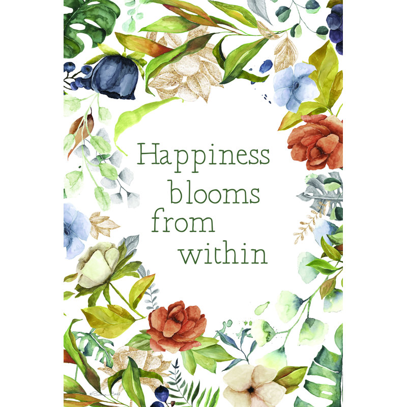 «Happiness Blooms from intérieur», art textuel sur toile tendue, H 24 po x l 18 po