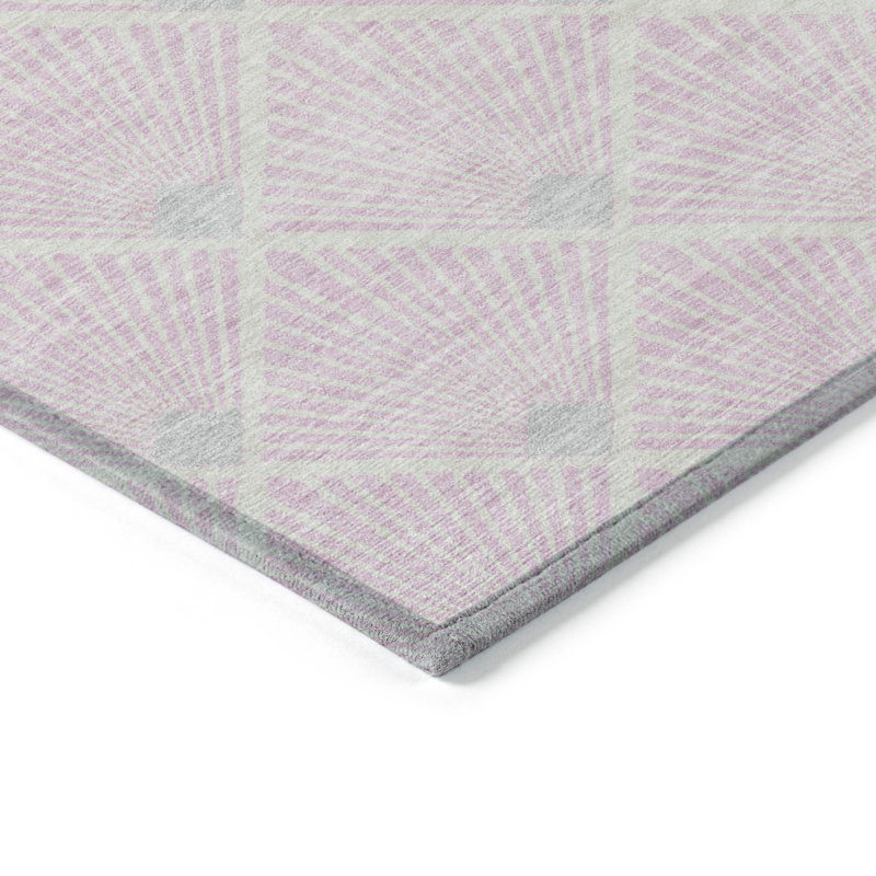 HomeRoots 3' X 5' Pink Gray And Ivory Geometric Washable Indoor Outdoor Area Rug