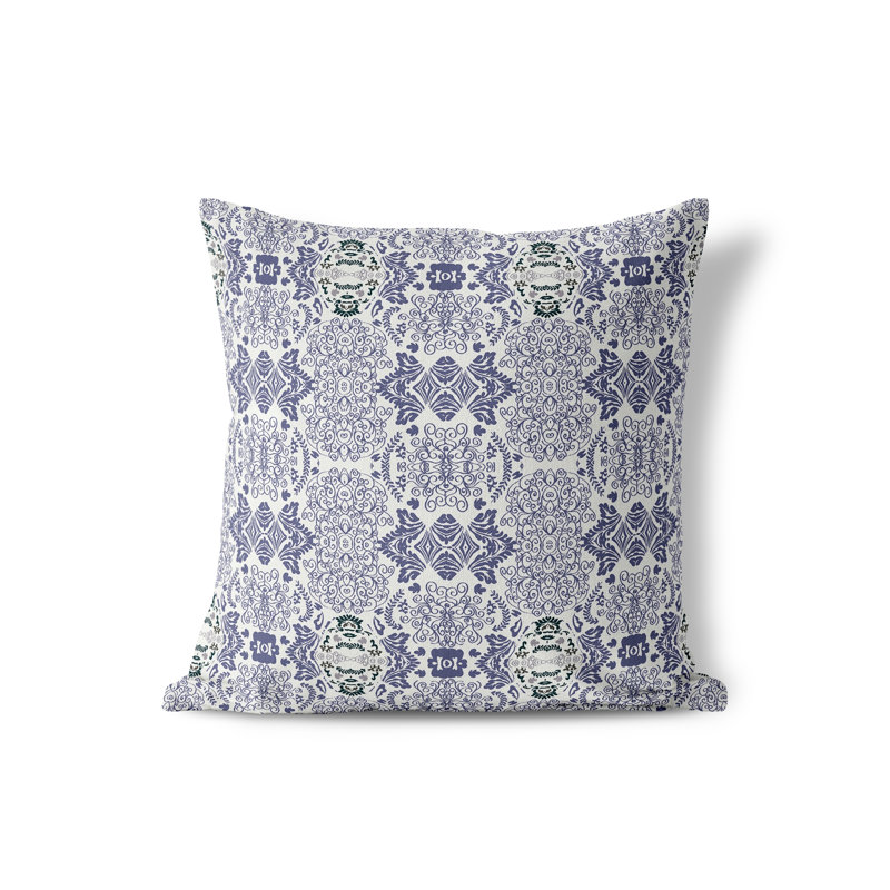 Housse de coussin décoratif carré en polyester Elegant Twirls Fennique, Blanc, 16 po x 16 po