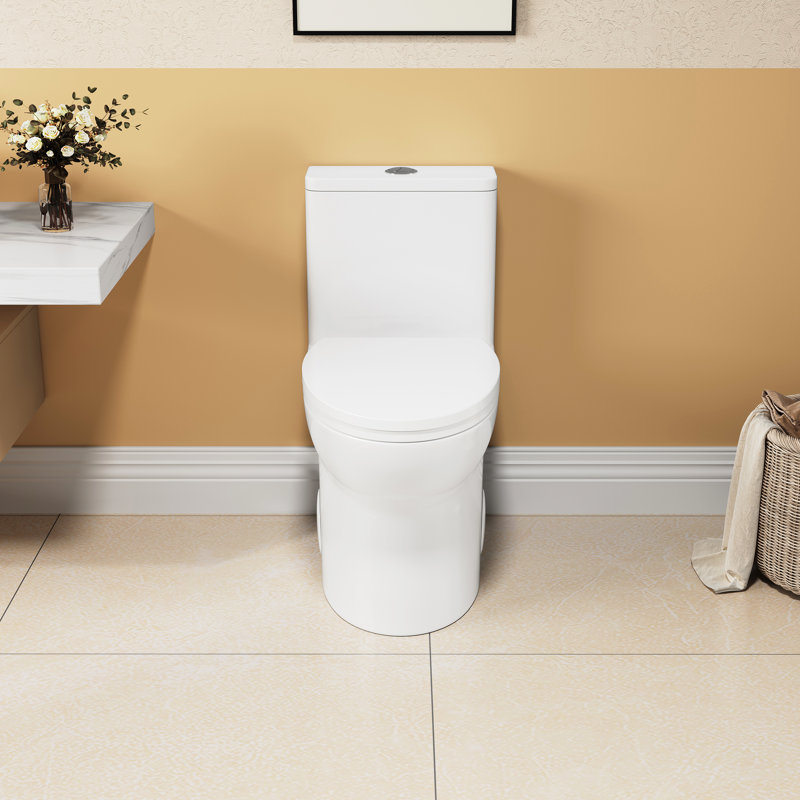 Elongated Comfort Height Toilet, 1.1/1.6 , Floor Mounted Ceramic, White, Soft Close Seat, & Ceramic One Elongated, Mount,