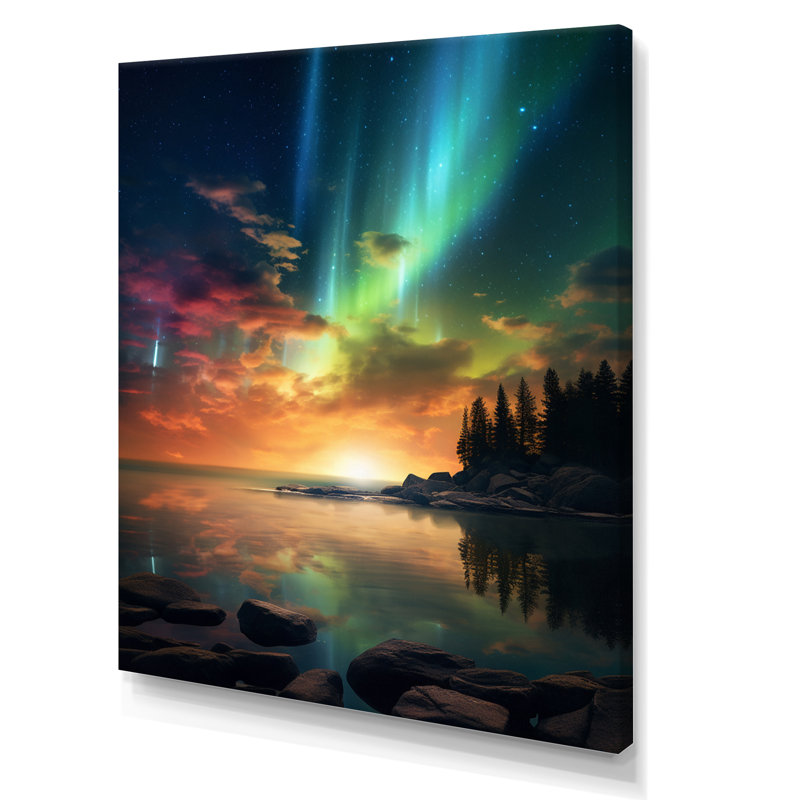 «Magical Aurora Borealis Artic Lake Serenity» sur impression sur toile, 44" H x 34" W, Toile tendue