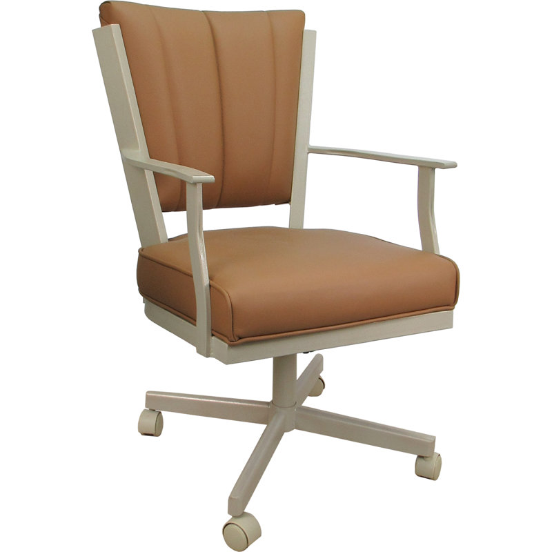 Leather Dining Caster Chair Swivel Tilt, Brown, Beige