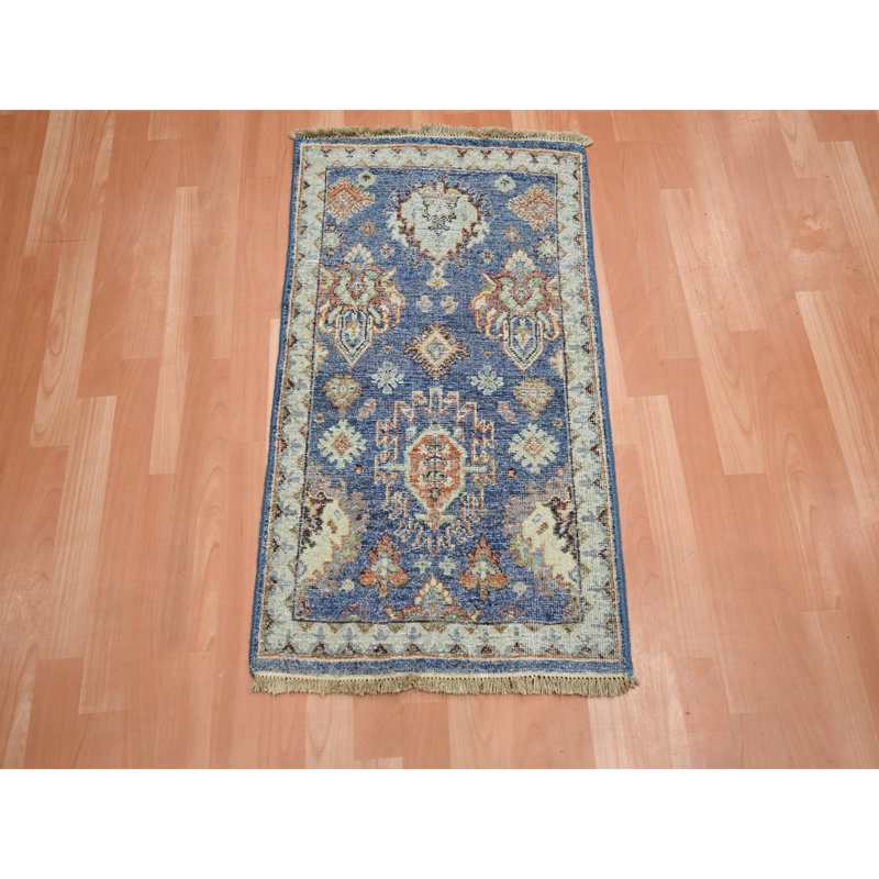 Tapis oriental bleu, 2 pi x 3 pi 2 po, motif perse du nord-ouest avec des éléments géométriques, noué à la main, 100% laine, épais et moelleux, tapis, échantillon, tapis oriental