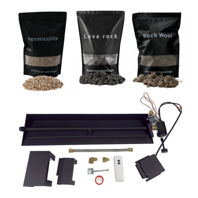 Americangaslogs 15–28 inch Indoor Vented Gas Logs Set with iron Burner Pan and Remote Control, Propane  Natural Gas Fireplace Use (Motor Valve, 28 inch Two Pipe)