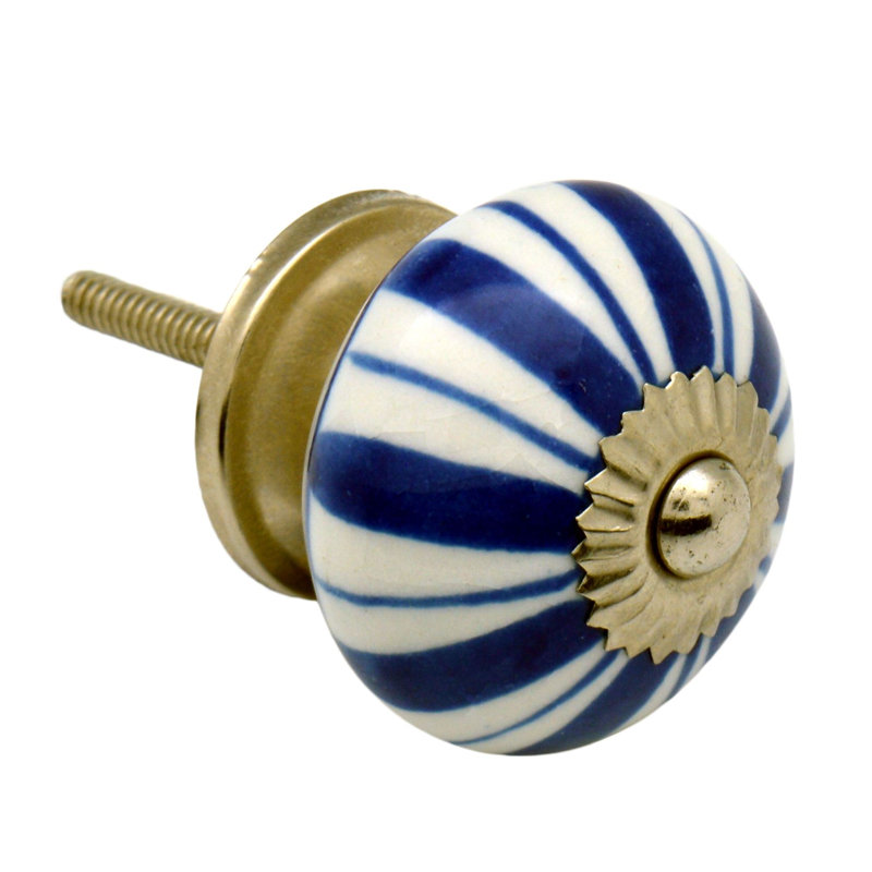 Nicola Spring - Round Ceramic Cabinet Knob - Navy Lines