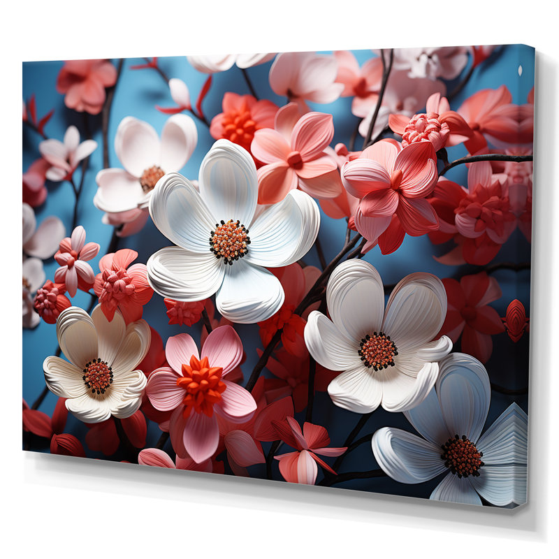Fleurs de cornouiller blanches et roses sur toile, Toile tendue, H 30 po x l 40 po x P 1,5 po