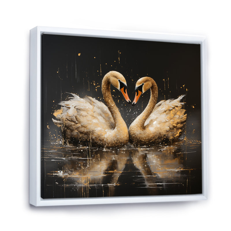 Swans Wandering Pond 3 - Art mural animaux, Blanc, H 36 po x l 36 po