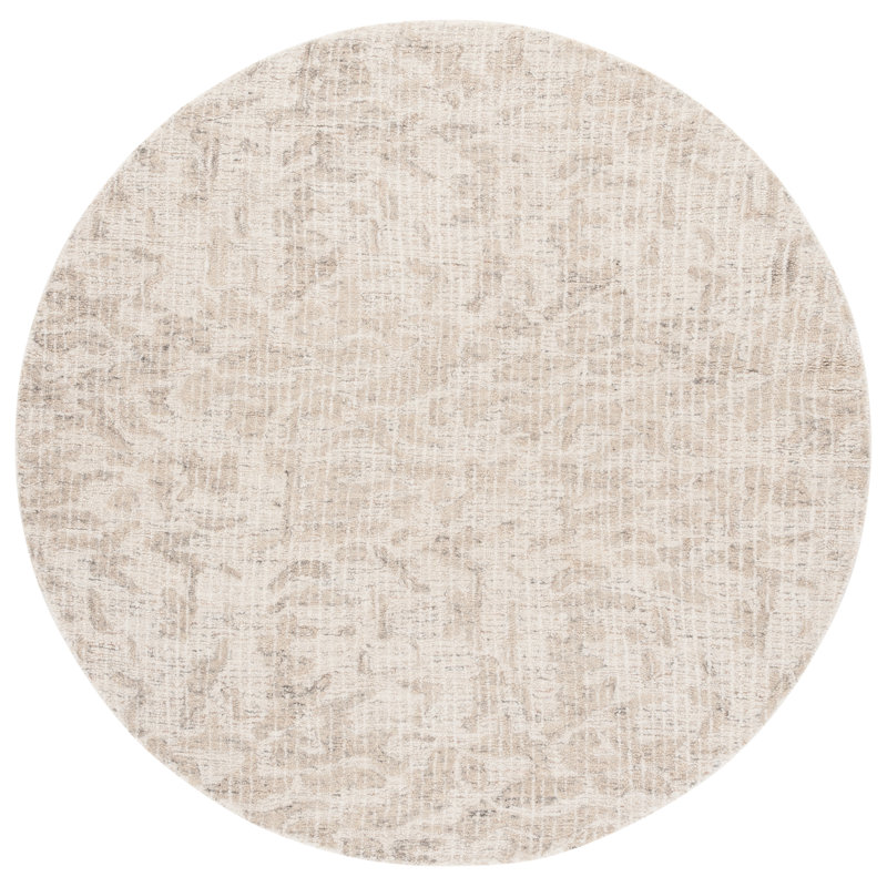 Valmar Ebony Hand Tufted Wool/Cotton Abstract Rug in Ivory/Grey, Round 6'
