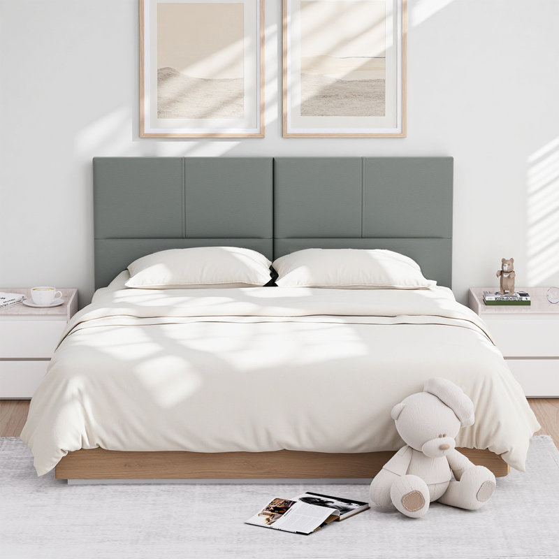 Upholstered Headboard Queen Size, Solid Wood Head Board with Sturdy Metal Legs, Faux Leather,Height Adjustable, Gray, Queen