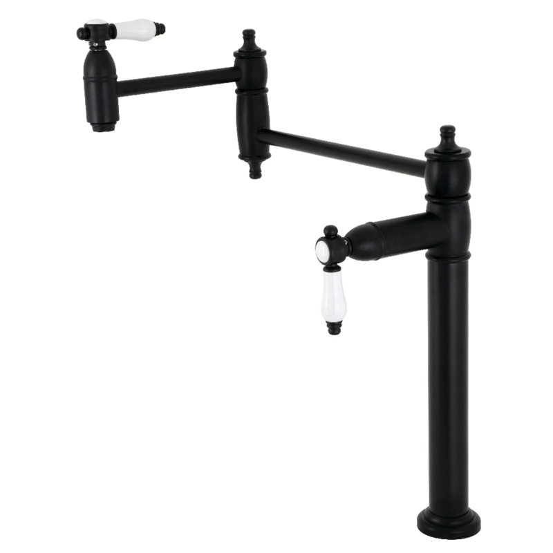 Kingston Brass Two-Handle 1-Hole Deck Mount Pot Filler Faucet, Matte Black/White