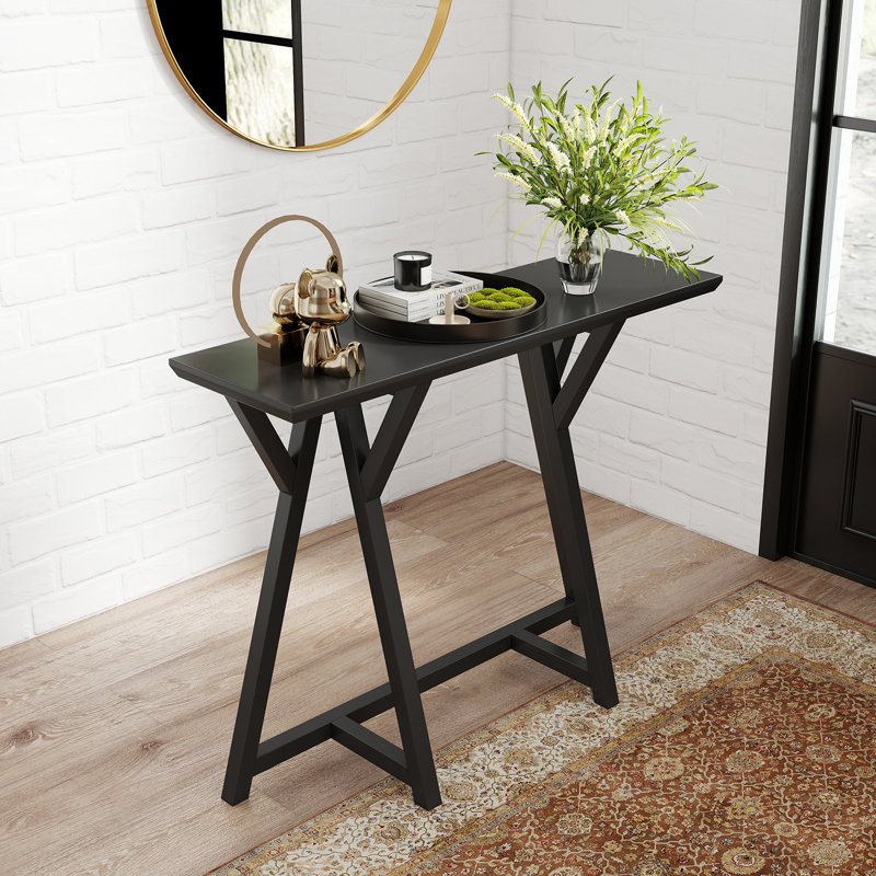 Table d'entrée en bois noire - Console de ferme étroite derrière le canapé pour le couloir