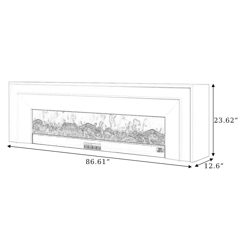Blanc massif + foyer en bois manufacturé avec meuble télé autoportant, 23.62" H x 86.61" W x 12.6" D