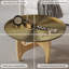 Table de bout ronde avec plateau en or brossé et base en bois massif-1169164243