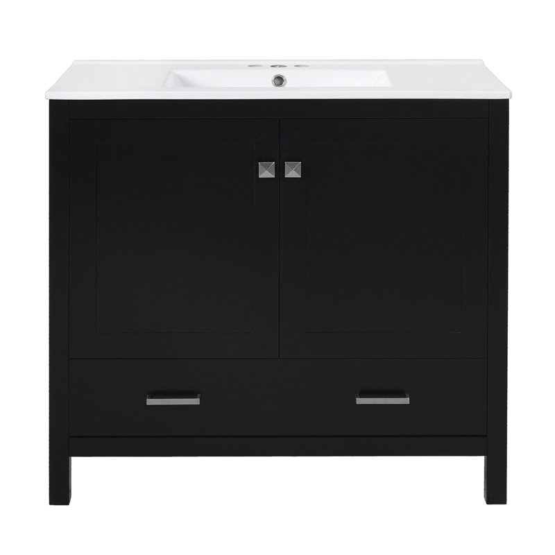 Meuble-lavabo 36 po avec lavabo en céramique, Noir