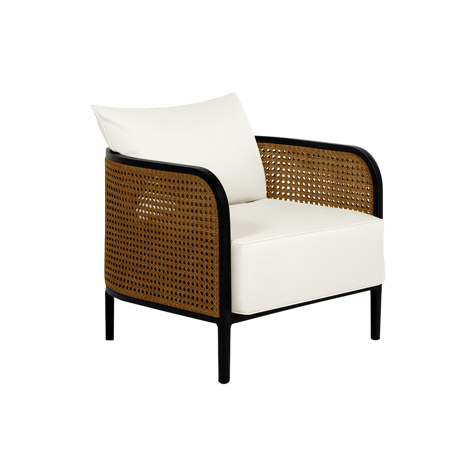 Havana Cane N-Dura Resin Wicker Outdoor Lounge Chair, No welt/Standard fill, Chalk/Natural Cane, Perigold Linnaeus Indigo