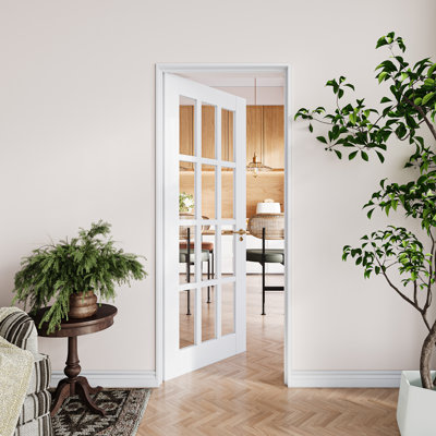 Porte intérieure française préassemblée en 32 po x 32 po en verre blanc transparent à 12 panneaux de fibres de verre massif pré-assemblé 32 po x 80 po