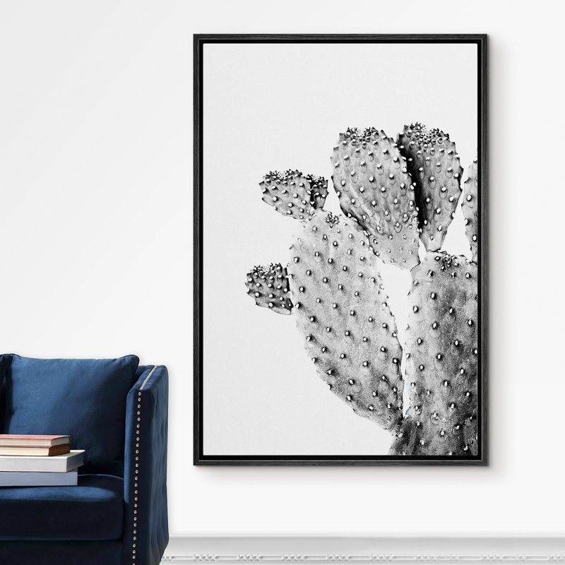 " Flat Cactus With Buds ", Black, 24" H x 16" W x 1.5" D