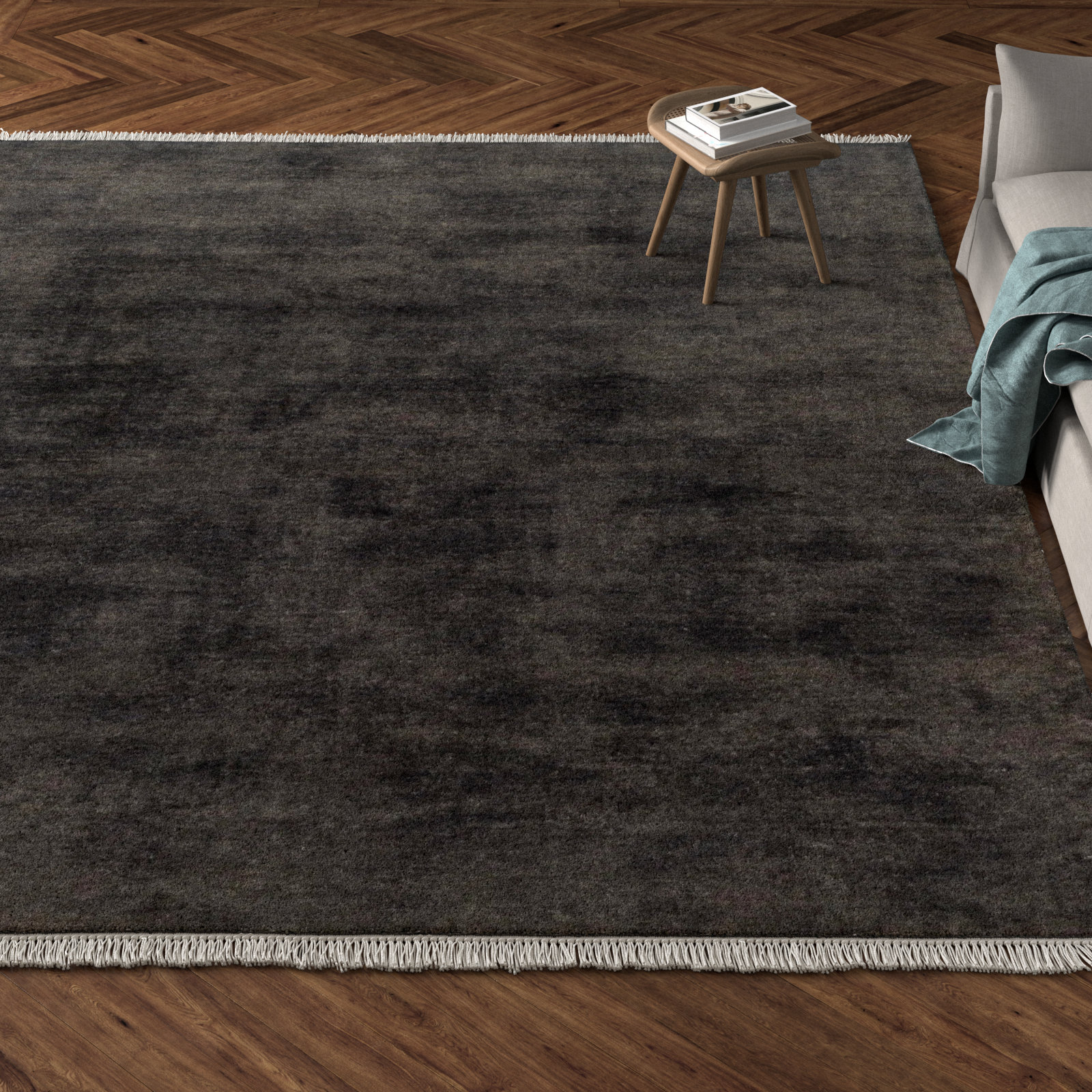 Clio Hand Loomed Wool Area Rug in Onyx/Steel Gray, Rectangle 10' x 14'