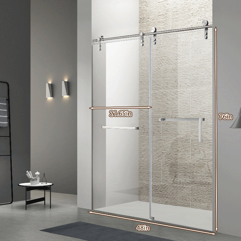 48"W x 76"H Single Sliding Shower Door | Tempered Glass | Fully Frameless, Silver