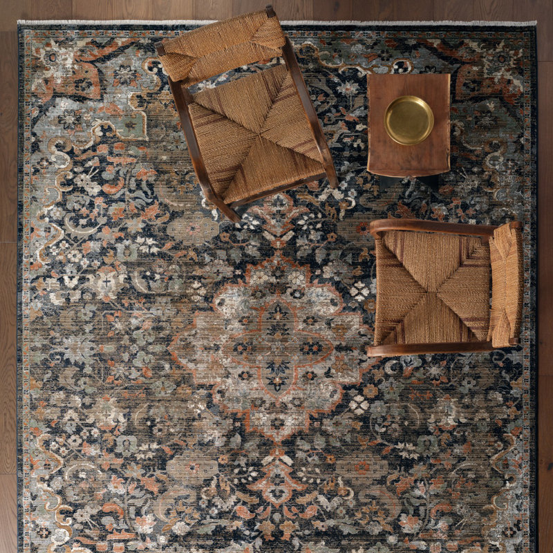 Finnuala Soft Power-Loomed Oriental Area Rug with Distressed Medallion, Rectangle 8' x 10'6"